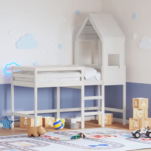 vidaXL K&oslash;yeseng med stige og tak hvit 90x190 cm heltre furu