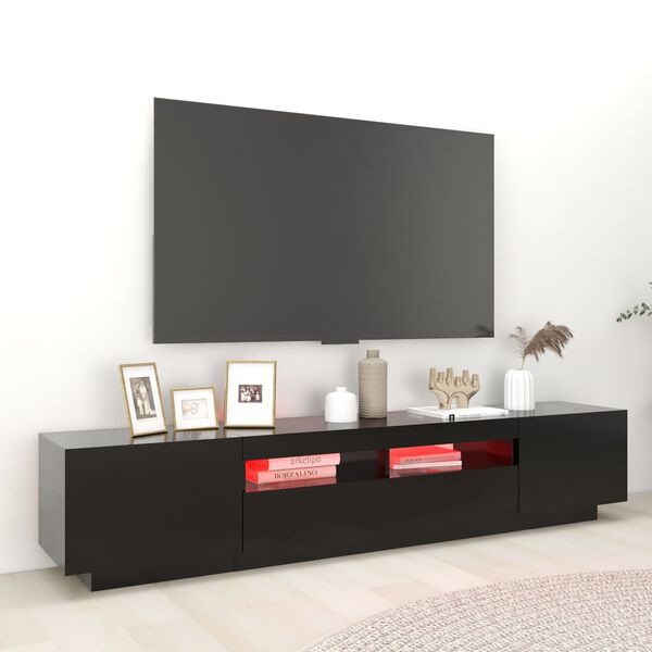 vidaXL TV-benk med LED-lys svart 200x35x40 cm