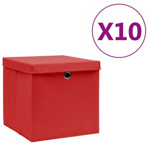 vidaXL Oppbevaringsbokser med deksler 10 stk 28x28x28 cm r&oslash;d