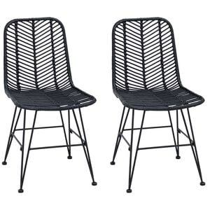 vidaXL Spisestuestol 2 stk. Rattan og Jern Svart 44 x 54.5 x 85 cm