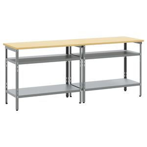 vidaXL Arbeidsbenksett med hylle 2 pcs Beige og gr&aring; 200 x 55 x 85 cm