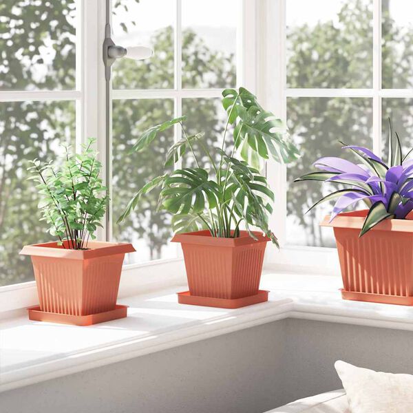 vidaXL Firkantet Blomsterpotte 24 pcs Klinker R&oslash;d 16 x 16 x 14 cm