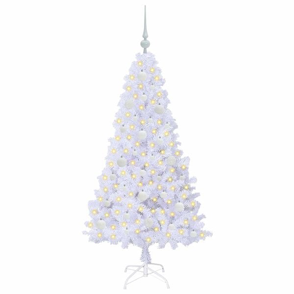 vidaXL Kunstig juletre med 150 LED med stativ Hvit 150 cm PVC og st&aring;l