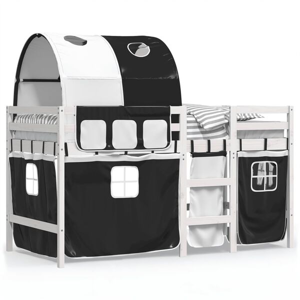 vidaXL K&oslash;yeseng for barn tunnel hvit og svart 90x200 cm heltre furu