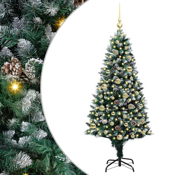 vidaXL Kunstig juletre med 150 LED grønn 150 cm PVC og Stål og Plast
