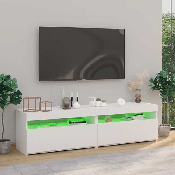 vidaXL TV-benker 2 stk med LED-lys h&oslash;yglans hvit 75x35x40 cm
