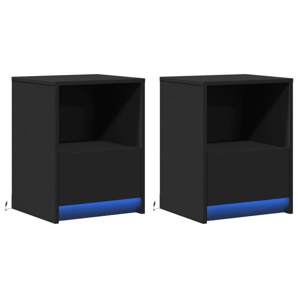 vidaXL Nattbord med LED 2 stk svart konstruert tre