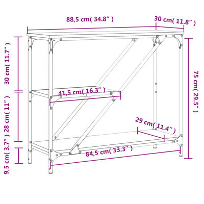 vidaXL Konsollbord svart 88,5x30x75 cm konstruert tre