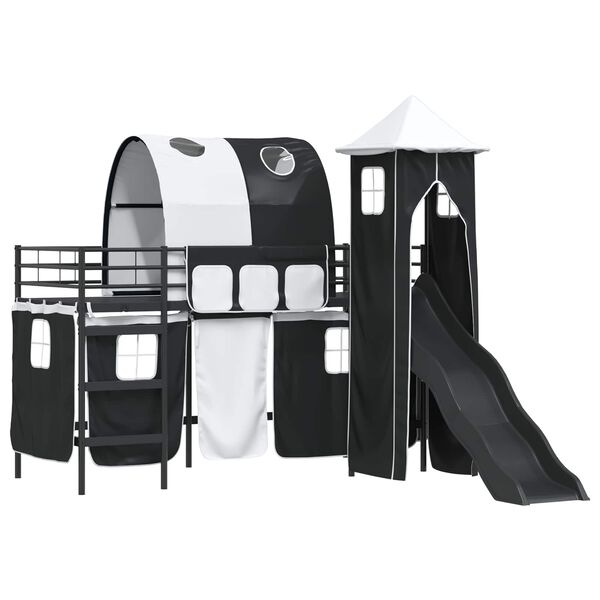 vidaXL Barns Lofteseng Svart 74,5 x 190 cm Metall