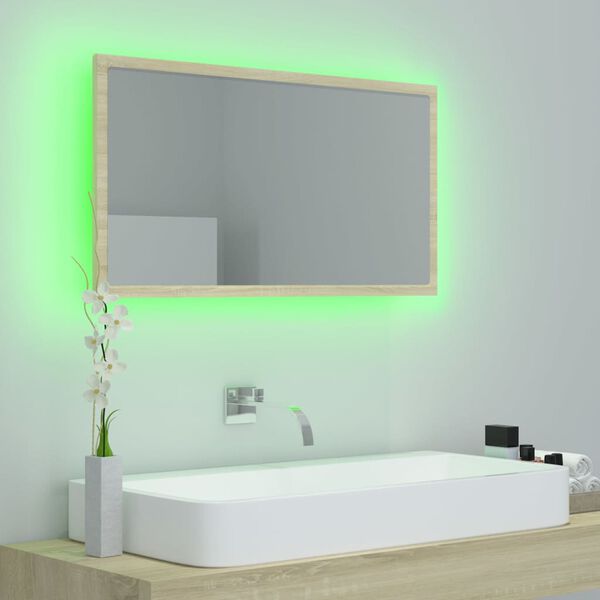 vidaXL LED-badespeil sonoma eik 80x8,5x37 cm akryl
