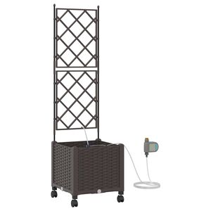 vidaXL Hageplantekasse med vanning og hjul Brun 40 x 40 x 148 cm PP
