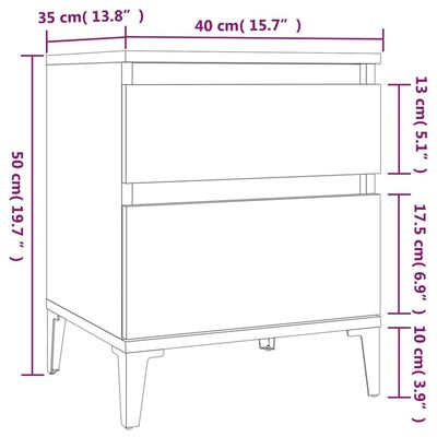 vidaXL Nattbord 2 stk høyglans hvit 40x35x50 cm