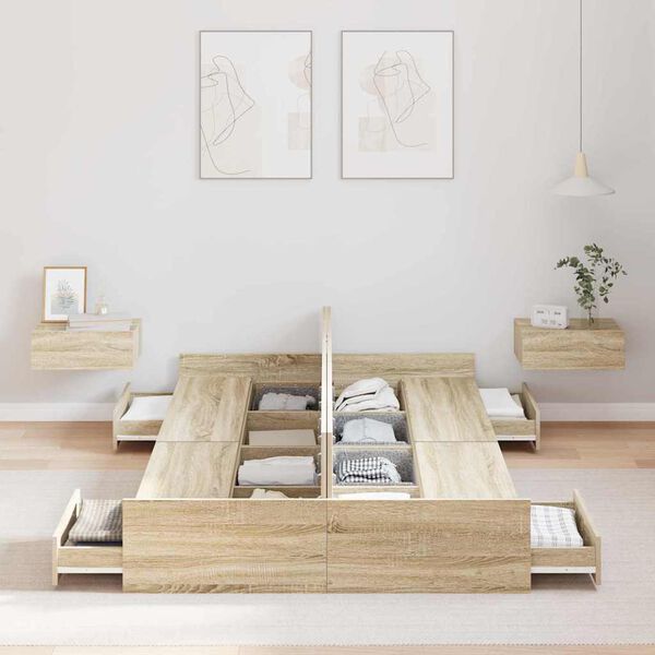 vidaXL Seng med lagring Sonoma eik 120 x 190 cm Konstruert tre