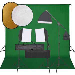 vidaXL Fotostudiosett med lyssett, bakgrunn og reflektor