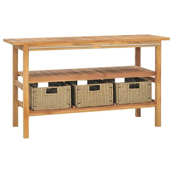 vidaXL Baderomshylle med svarte marmorvasker heltre teak