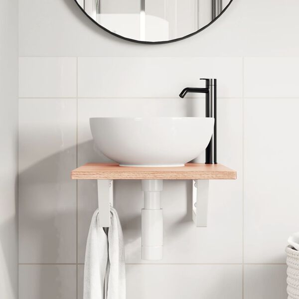 vidaXL Servanthylle veggmontert st&aring;l og heltre eik