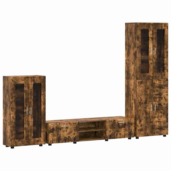 vidaXL TV-benksett med skuff med hylle med d&oslash;r R&oslash;kt eik Konstruert tre