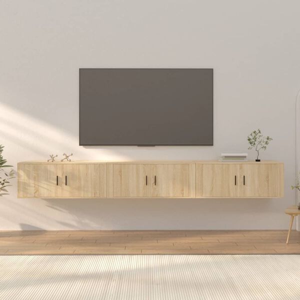vidaXL Vegghengte TV-benker 3 stk sonoma eik 100x34,5x40 cm