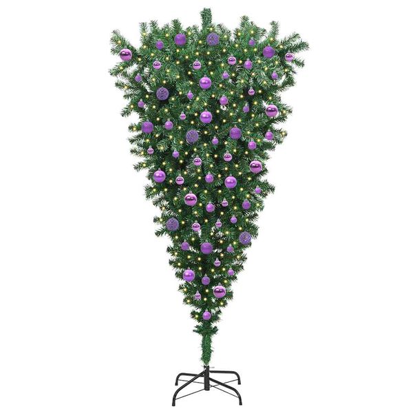 vidaXL Opp-ned kunstig forh&aring;ndsbelyst juletre med kulesett 180 cm PVC