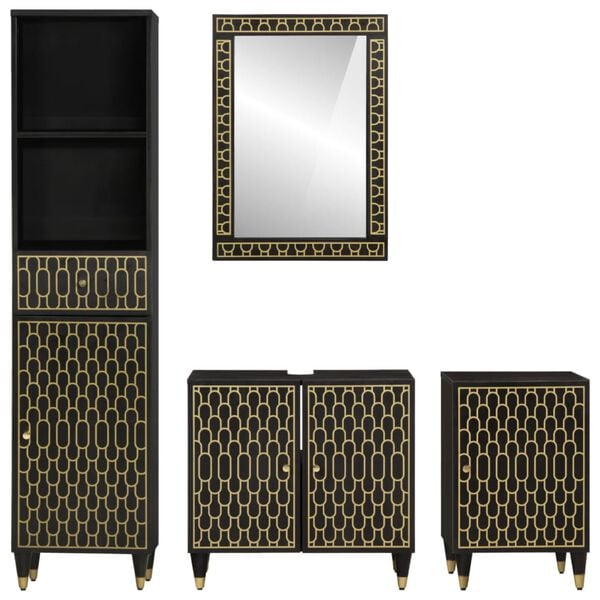 vidaXL Baderomsskapsett 4 deler heltre mango