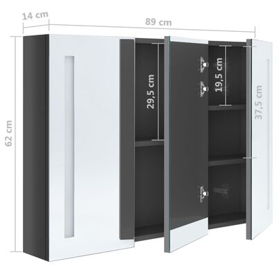vidaXL LED-speilskap til bad 89x14x62 cm skinnende grå
