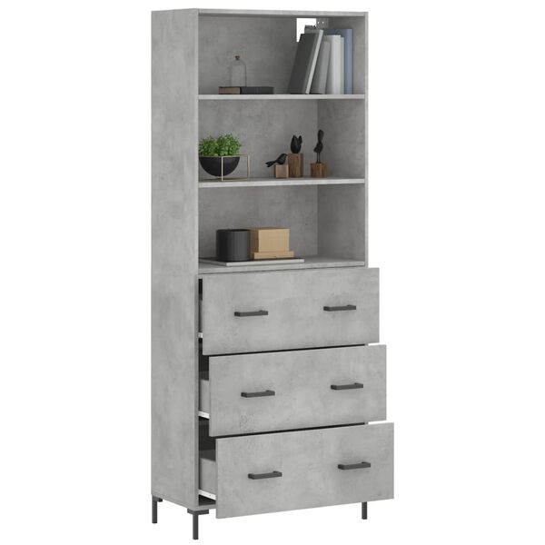 vidaXL Highboard betonggr&aring; 69,5x34x180 cm konstruert tre