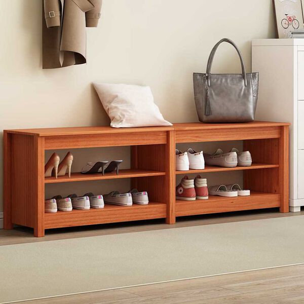 vidaXL Skobenk med hylle med lagring Vokset Brun 160 x 36,5 x 50 cm