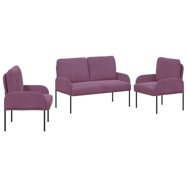vidaXL Sofasett med pute 3 pcs Lilla 115 x 56 x 80 cm Kryssfin&eacute;r