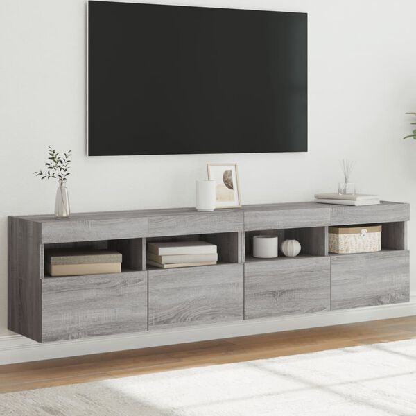 vidaXL TV-benker med LED-lys 2 stk gr&aring; sonoma 80x30x40 cm