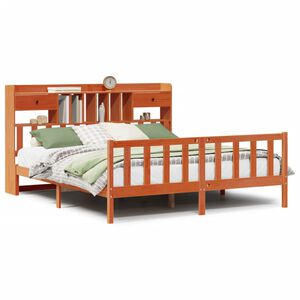 vidaXL Seng med bokhylle uten madrass voksbrun 200x200 cm heltre furu