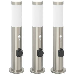 vidaXL Pullertlys med sensor og stikkontakt 3 stk 50 cm rustfritt st&aring;l IP44