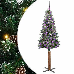 vidaXL Slim juletre med 300 LED gr&oslash;nn 180 cm PVC og Massivt Furu tre