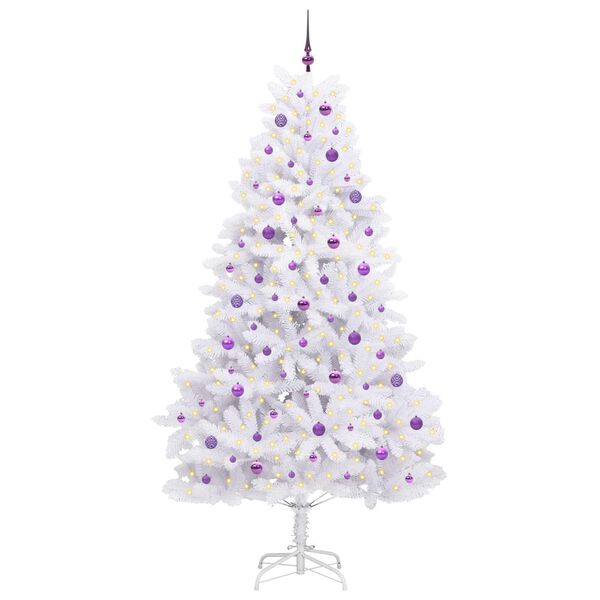 vidaXL Kunstig sammensatt juletre med 300 LED Hvit 240 cm PVC og st&aring;l