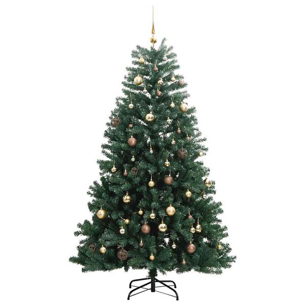 vidaXL Kunstig hengslet juletre med 300 LED og kulesett 210 cm