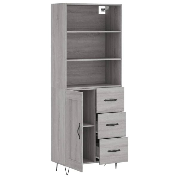vidaXL Highboard gr&aring; sonoma 69,5x34x180 cm konstruert tre