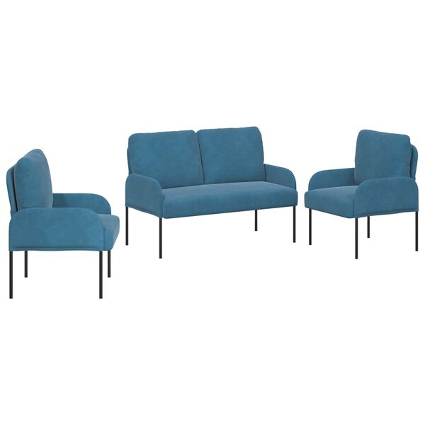 vidaXL Sofasett med pute 3 pcs Bl&aring; 115 x 56 x 80 cm Kryssfin&eacute;r