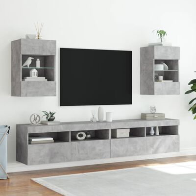 vidaXL Vegghengt TV-benk med LED-lys betonggrå 40x30x60,5 cm