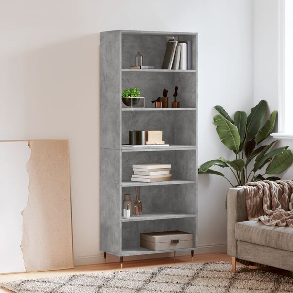 vidaXL Highboard betonggr&aring; 69,5x32,5x180 cm konstruert tre