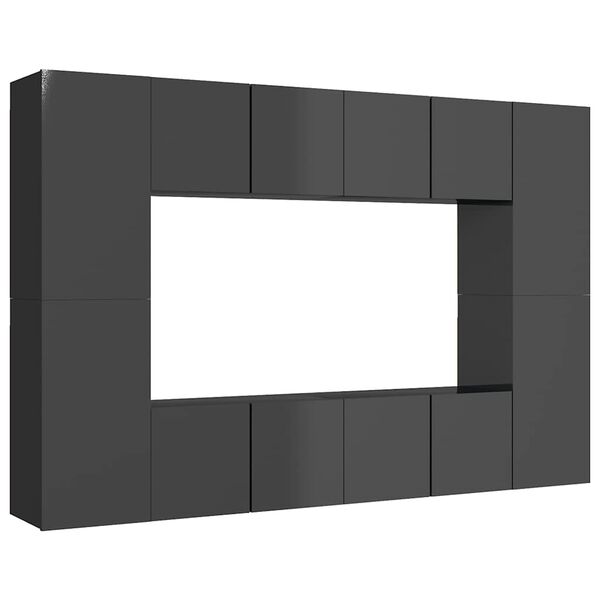 vidaXL TV-benksett 8 deler h&oslash;yglans gr&aring; konstruert tre