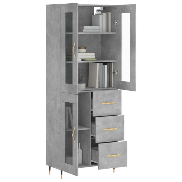vidaXL Highboard betonggr&aring; 69,5x34x180 cm konstruert tre