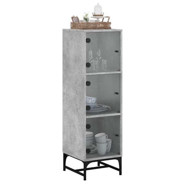 vidaXL Highboard med glassd&oslash;rer betonggr&aring; 35x37x120 cm