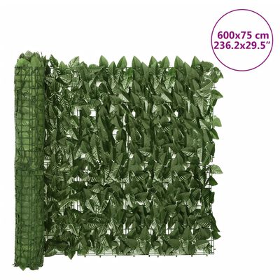 vidaXL Balkongskjerm med mørkegrønne blader 600x75 cm
