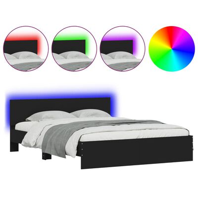 vidaXL Sengeramme med sengegavl og LED svart 150x200 cm