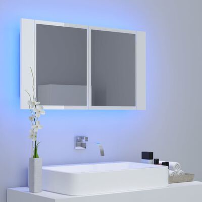 vidaXL LED-speilskap høyglans hvit 80x12x45 cm akryl