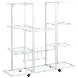 vidaXL Blomsterstativ med hjul 94,5x24,5x91,5 cm hvit jern