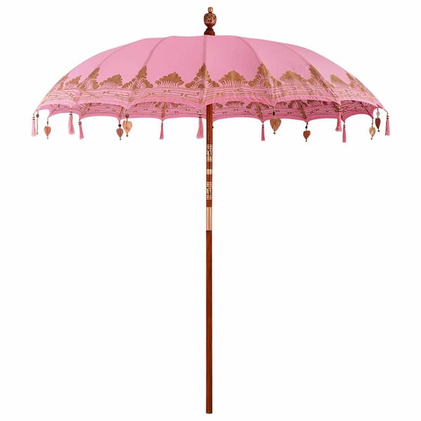 vidaXL Balinesisk Parasol 260 Rosa 210-220 cm Bomull og solid tre