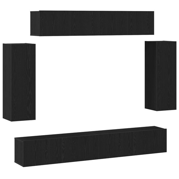 vidaXL TV-benksett 6 pcs Svart Eik 100 x 30 x 30 cm Konstruert tre