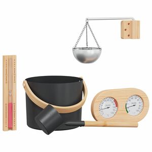vidaXL Sauna Tilbeh&oslash;rssett 5 stk. Svart Aluminium og solid furu