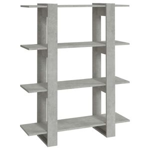 vidaXL Bokhylle/romdeler betonggr&aring; 100x30x123,5 cm