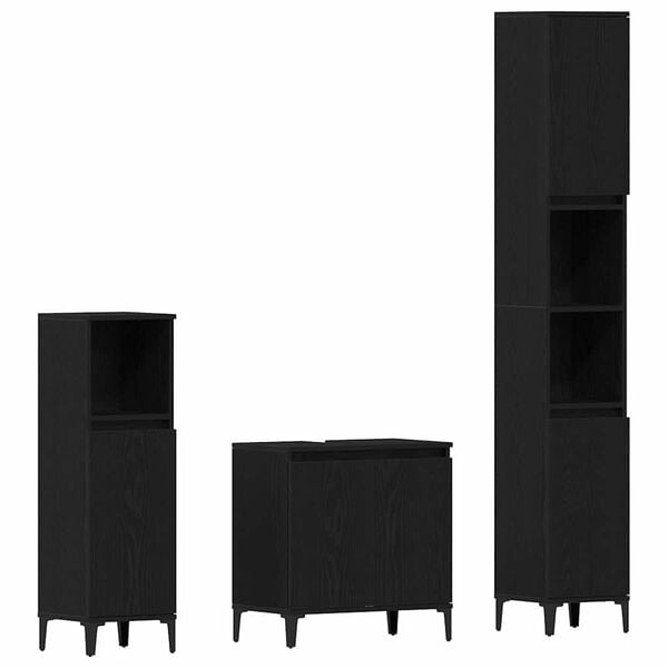 vidaXL Baderomsinnredningssett 3 pcs Svart Eik Ingeni&oslash;rtre og metall